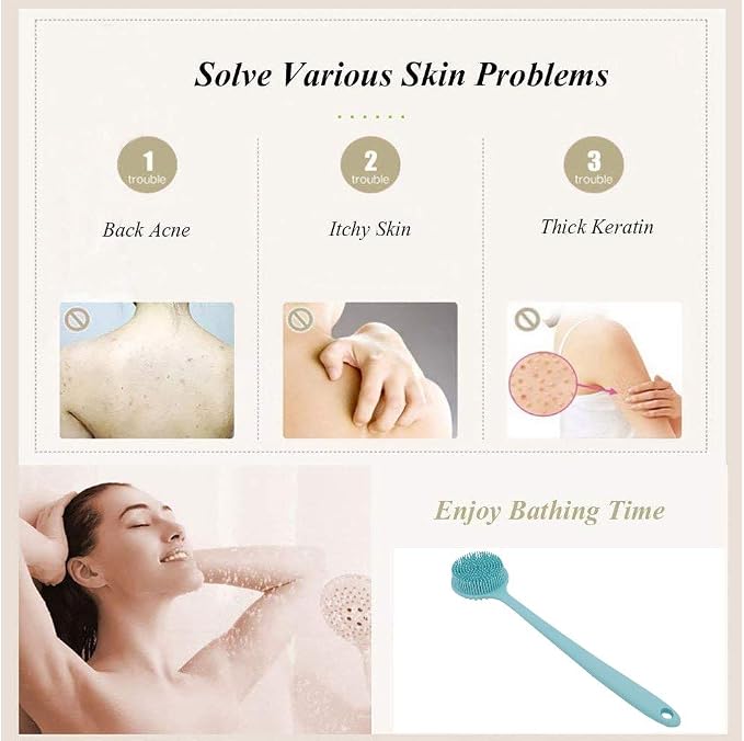 Silicone Body Scrubber, Long Handle Back Scrubber - Image 3