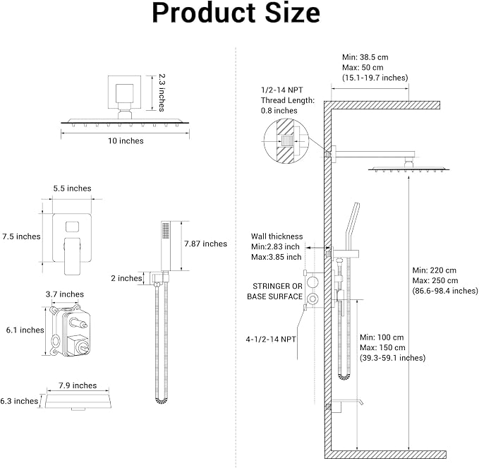Rain Shower Faucet Set Wall Mounted Rainfall - Image 7