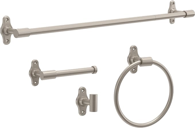 Franklin Brass Calloway 4-Piece Bathroom Set Satin Nickel 18" + 6" Towel Rack by FranklinBrass