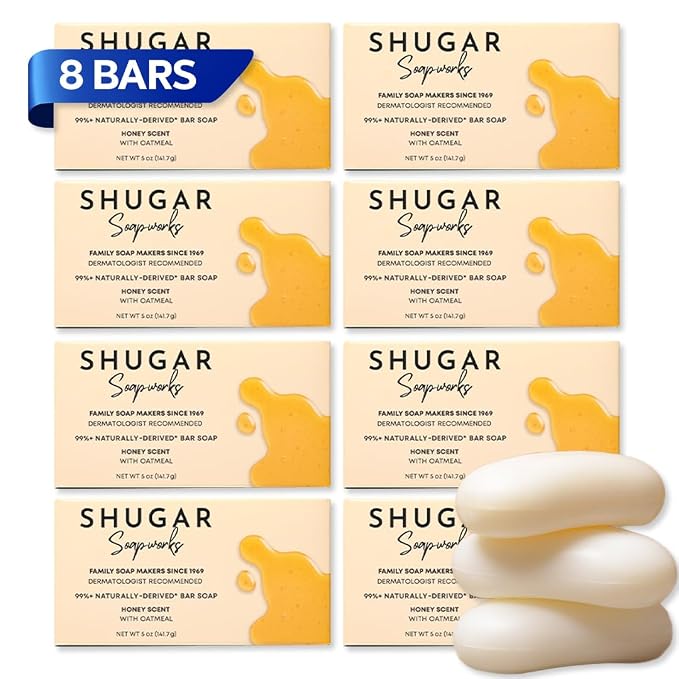 Shugar Soapworks Oatmeal & Honey 5 oz Beauty Bar Soap 8-Pack | Plant-Based by ShugarSoapworks
