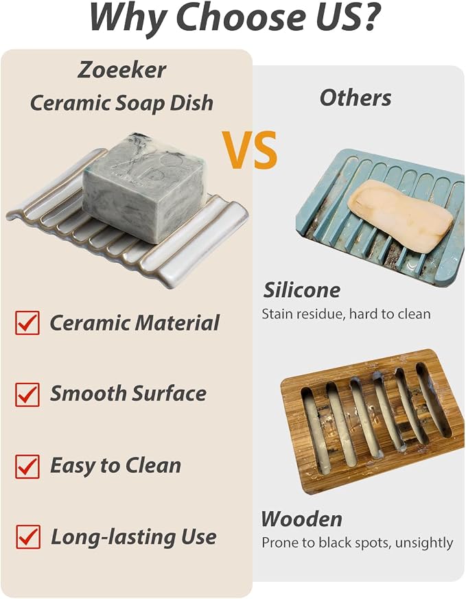 Soap Holder, Ceramic Bar Soap Dishes Soap Saver - Image 4