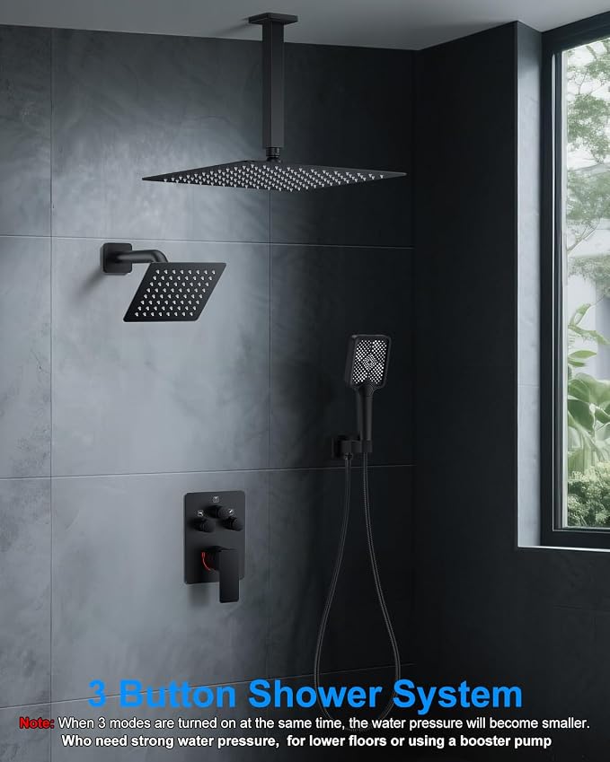 Shower System with Pressure Balance Valve, Matte Black - Image 8