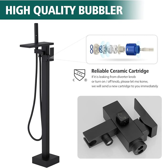 Hoimpro Tub Filler Freestanding Bathtub Faucet Matte Black Floor Mount Tub - Image 6