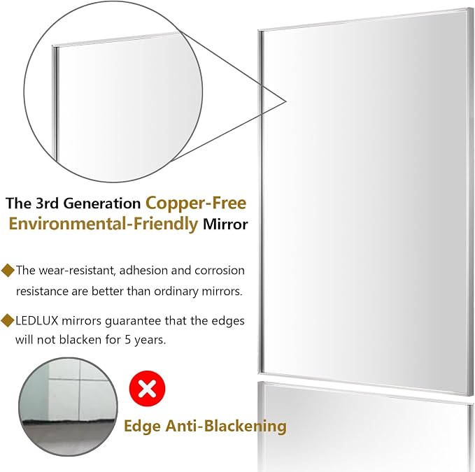 30x36 Inch Silver Bathroom Mirror - Image 2