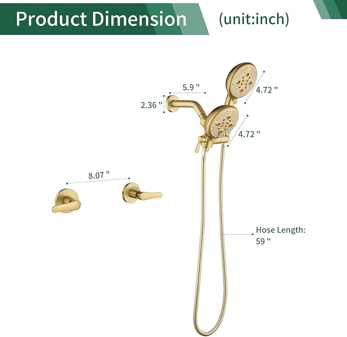 2 Handle Shower Faucet Shower System Complete 2 in 1 Shower Combo Set - Image 6