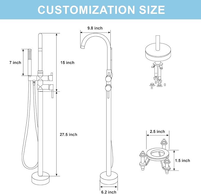 Freestanding Bathtub Faucet, Floor Mount Bathtub Faucet - Image 7