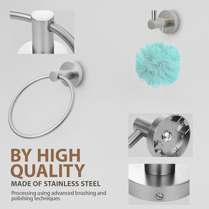 Brushed Nickel Bathroom Hardware Set 4 Piece Towel bar Set, Towel Rack - Image 7