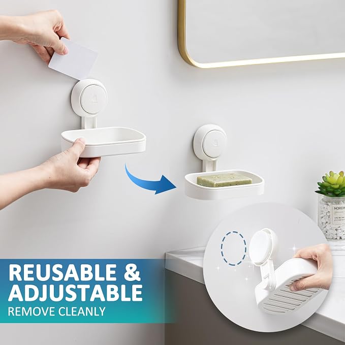 TAILI Suction Cup Soap Holder 2 Pack, Plastic Vacuum Suction Bar Soap Dish - Image 4