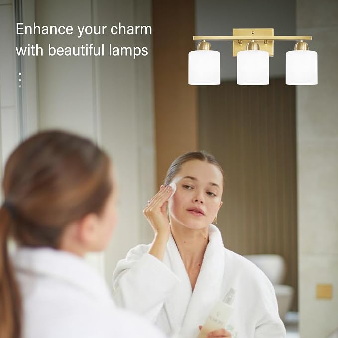 3 Light Gold Bathroom Light Fixtures, Modern Bathroom Vanity Lights - Image 6