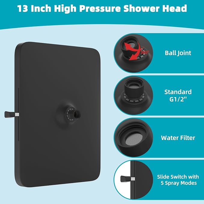 Hibbent 5 Spray Modes Shower Head, Large Rainfall Showerhead, High Flow - Image 5