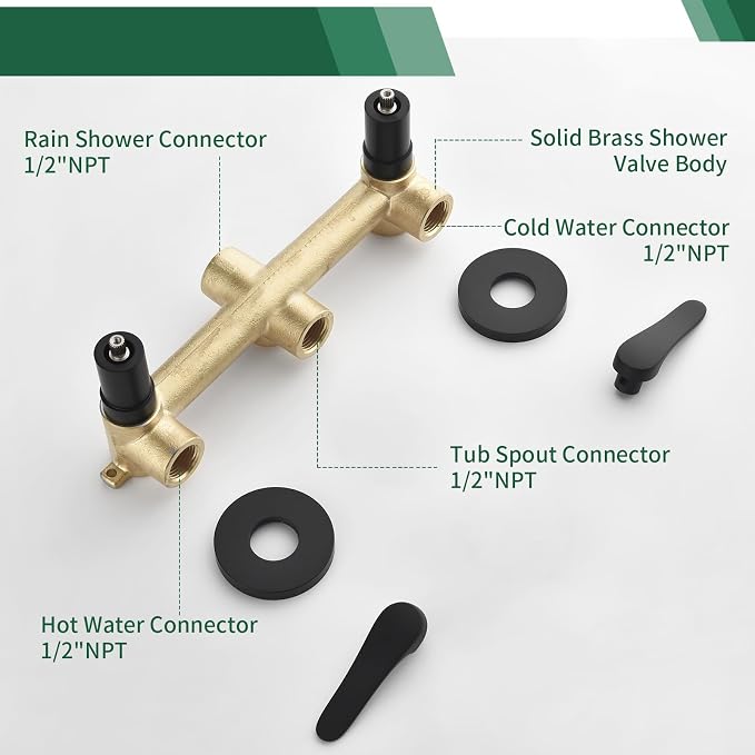 2 Handles Tub Shower Faucet Set Shower System - Image 5