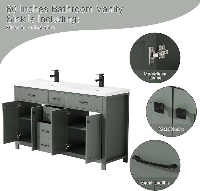 LUCKWIND 60" Bathroom Vanity and Sink Combo, Painted Modern Bathroom Storage - Image 3
