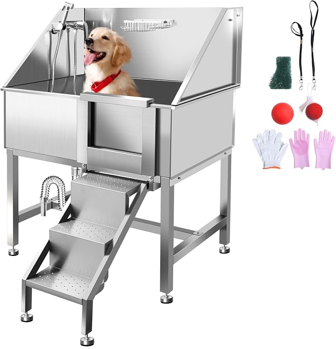 38 Inch Dog Grooming Bathtub Station, Professional Stainless Steel Wash Shower by RIGMEC