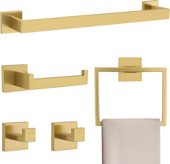 Brushed Gold 5 Pieces Bathroom Hardware Accessories Set Towel Bar Set Towel by TNOMS