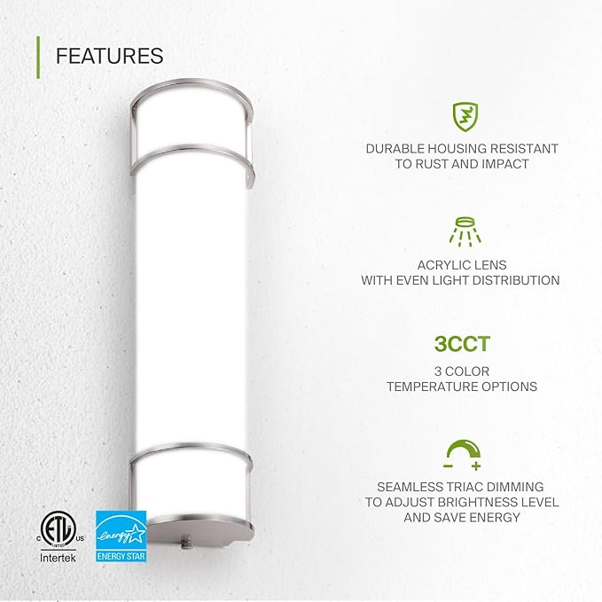 ASD LED 24" Vanity Flush Mount Light Fixture, Linear Bathroom Lighting Bar | - Image 4