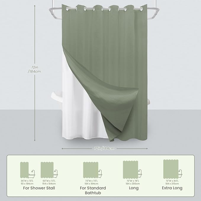Inhousolu No Hook Waffle Weave Shower Curtain - Image 7