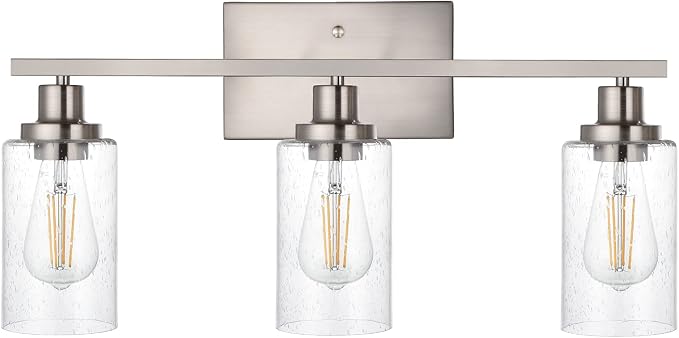 Bathroom Light Fixtures 3-Lights Seeded Glass in Brushed Nickel Finish by WINSHENLighting