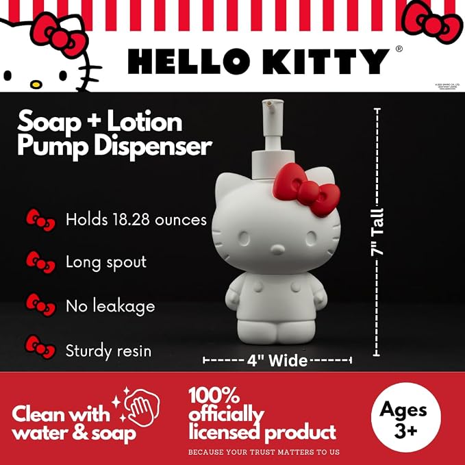 Hello Kitty Soap/Lotion/Hand Sanitizer Resin Pump Dispenser, 10.36 Ounces - Image 2