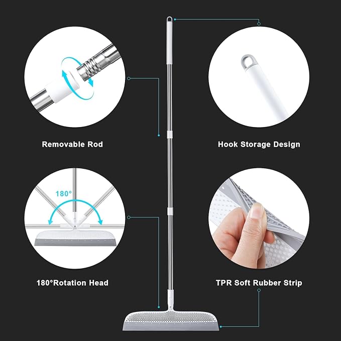 Rubber Squeegee Broom for Floors, 51.77" Long Handle Multi-Surface Magic - Image 6