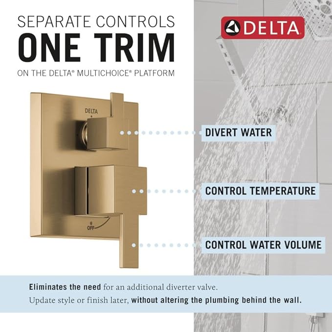 Delta Modern 14 Series Square Rain Shower System Faucet Set, Rainfall Brushed - Image 4