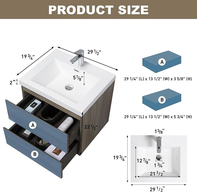 Floating Vanity Bathroom, 30 Inch Bathroom Vanity - Image 2