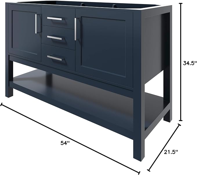 ARIEL 54" Midnight Blue Bathroom Vanity Base Cabinet, 2 Soft Closing Doors and - Image 3