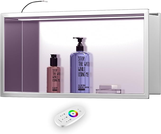 RGB LED Light Shower Niche, Brushed 24X12 in Stainless Steel Wall Cabinet - Image 7