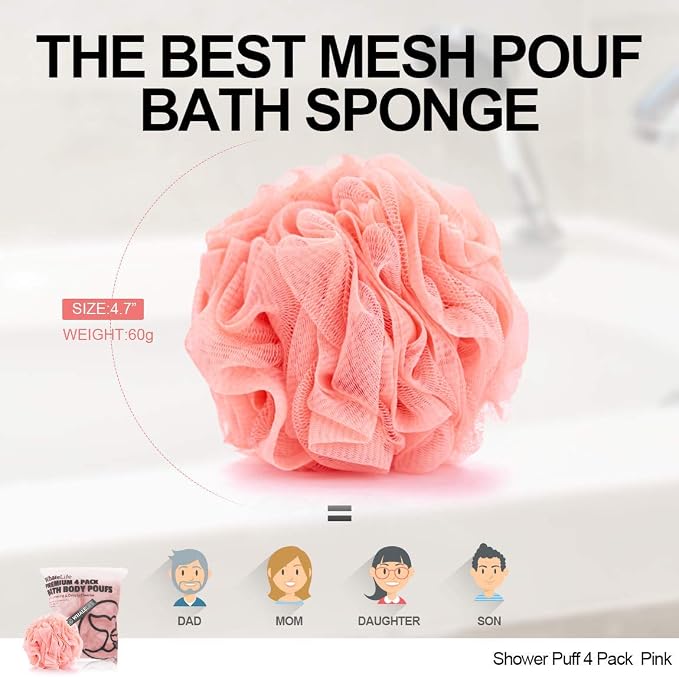 Loofah Sponge Bath Sponge for Women Men 4 Pack - Image 4