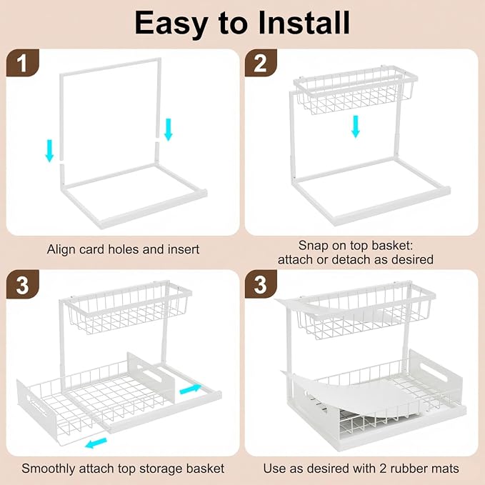 Under Sink Organizer Pull Out Kitchen Sink Organizer, 2 Tier L-Shape Bathroom - Image 3