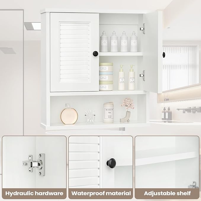 WPC Bathroom Cabinet Wall Mounted, Over Toilet Storage Organizer Adjustable - Image 3