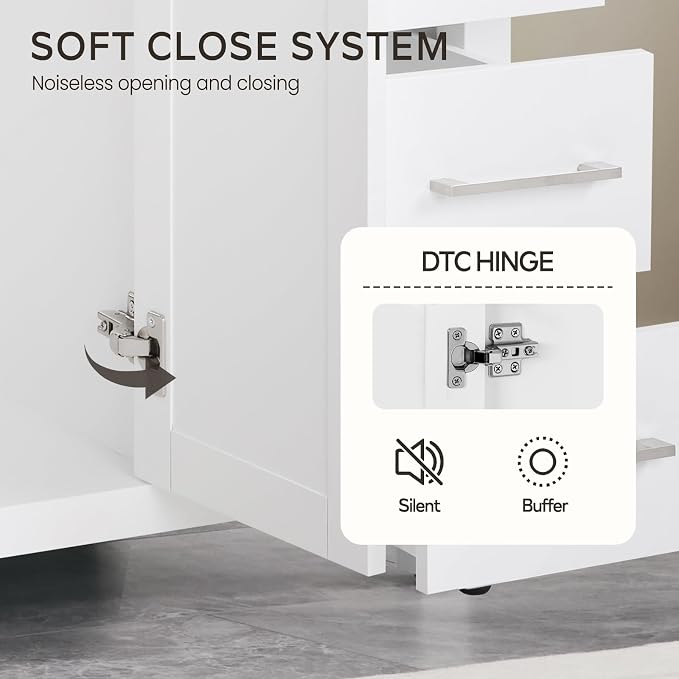48’’White Bathroom Vanity with Sink, Solid Wood Bathroom Cabinet with Carrara - Image 5