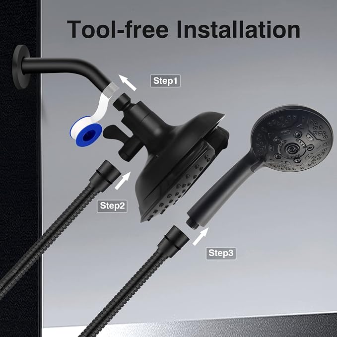 Shower Heads with Handheld Spray Combo: 7.2" Rain Shower Head & Handheld Shower - Image 7