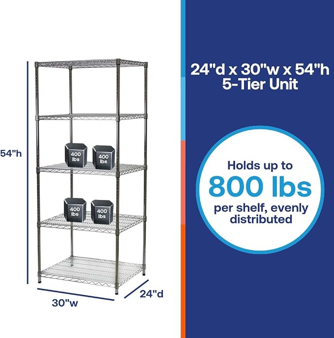 SI 24"d x 30"w x 54"h Chrome Wire Tiered Shelving Unit - Image 6