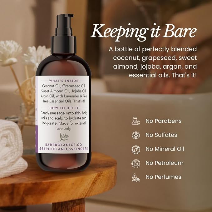 BARE BOTANICS 8 oz Moisturizing Lavender Tea Tree Body Oil - Image 5
