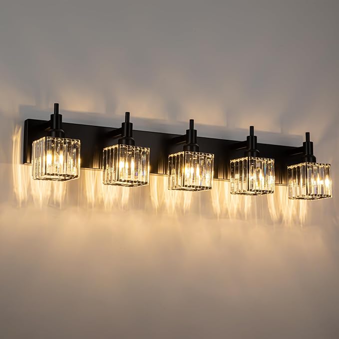 Black Crystal Bathroom Vanity Light 5-Light Modern Bathroom Lighting Fixtures - Image 6