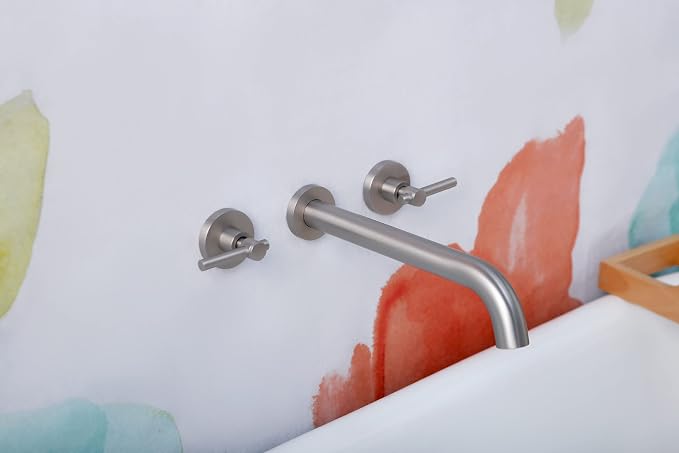 Wall Mount Tub Filler, Two Handle Bathtub Faucet, Extra Long Spout Reach - Image 4