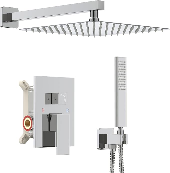 Iriber Chrome Shower System 10 Inch High Pressure Rainfall Shower Head and by Iriber