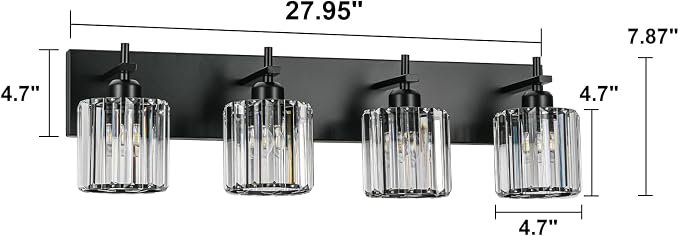 Black Crystal Bathroom Vanity Lights, Modern 4-Lights Bathroom Lighting - Image 3