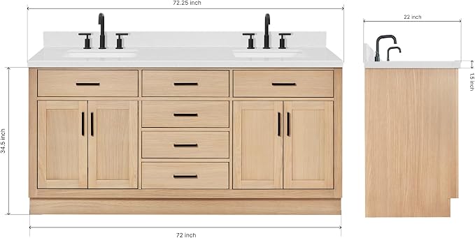 ARIEL Double Bathroom Vanity 72" Inch Oak - Image 2