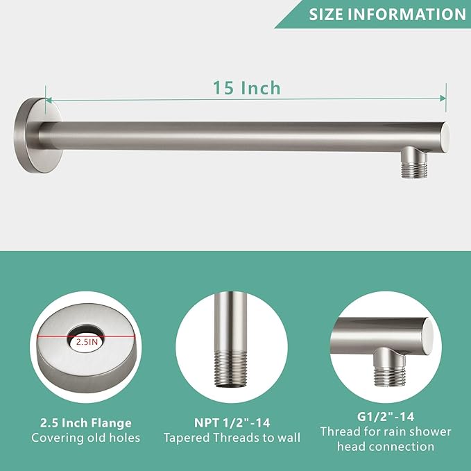 Voolan 15" Round Shower Arm - Image 2