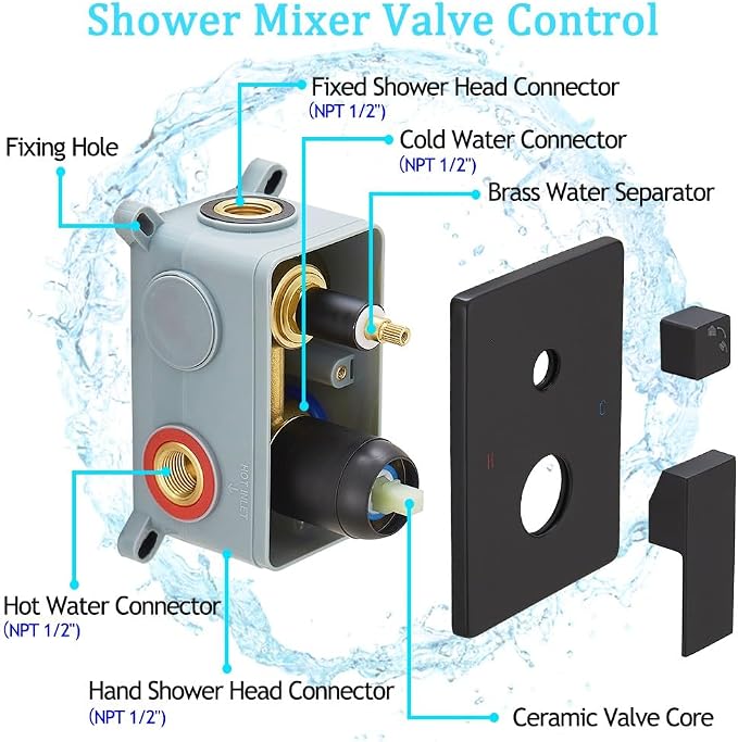 Shower Faucet Set Rain Shower System Matte Black - Image 6