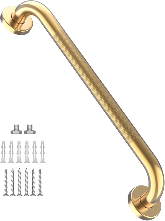 24 Inch Anti Slip Shower Grab Gold, Munzong Bathroom Grab Bar, Knurled Bathroom by Munzong