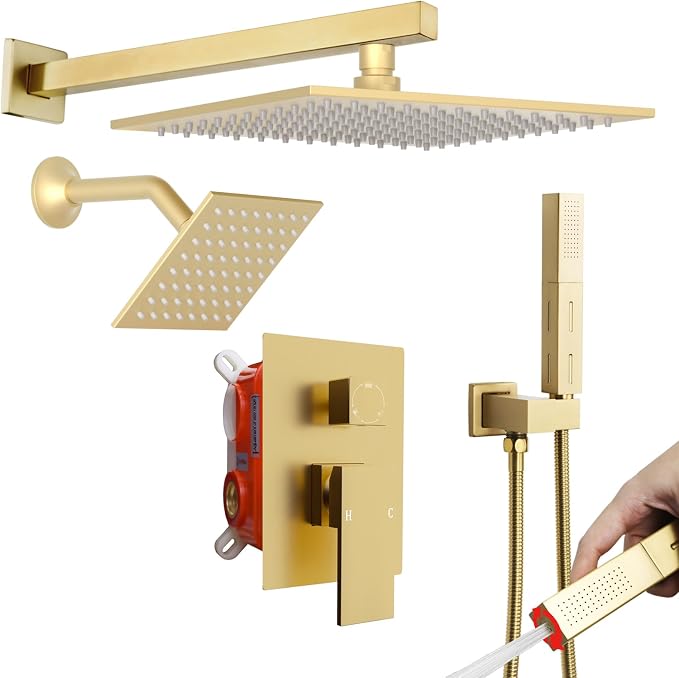 ENGA Shower Faucet Set, Dual Head Shower System 10" & 6" Square Rain Shower by Enga