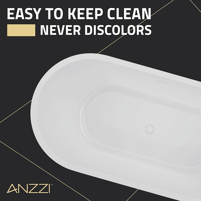 ANZZI 55 Inch Acrylic Freestanding Bathtub In Glossy White | Chand Pre-plumbed - Image 5