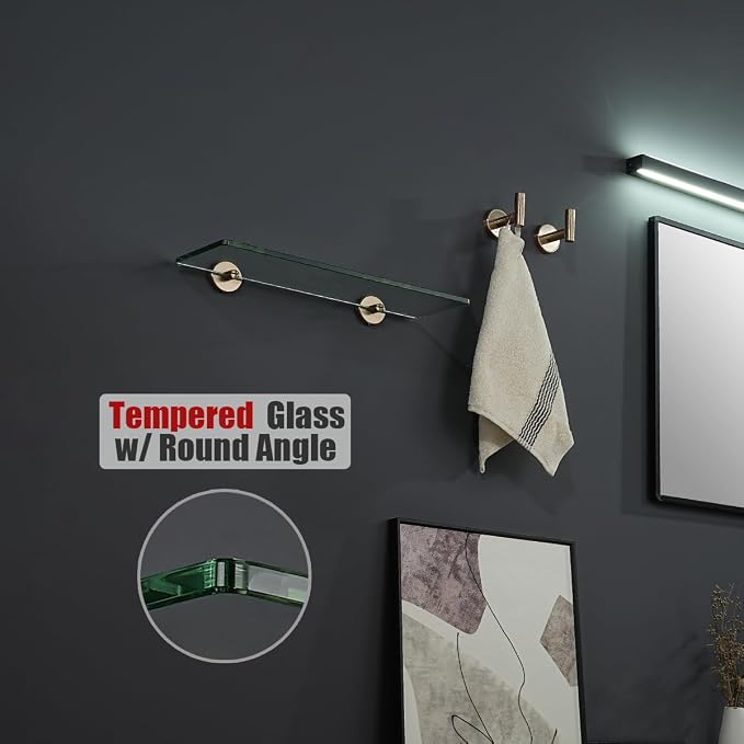 JQK Bathroom Glass Shelf, Tempered Glass Shower Storage 16 by 5 inches - Image 6