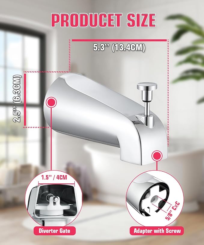 Tub Spout with Diverter, Slip On Bathtub Spout Fits 1/2'' Copper Tube, Bathroom - Image 5