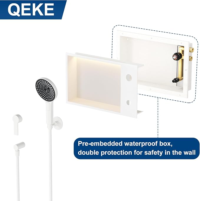 Shower Niche with Round Hand Shower, and LED Light in Matte White/Horizontal - Image 2