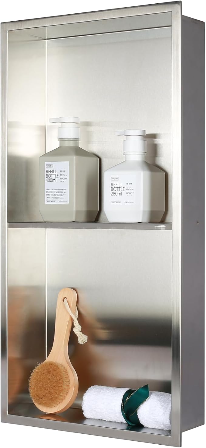 Stainless Steel no Tile Needed Metal Niche, Double Shelves，Stainless Steel - Image 8