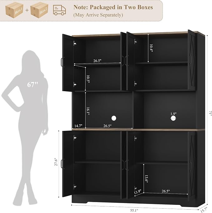HOSTACK 71" Tall Pantry Cabinet, Large Kitchen Hutch - Image 3