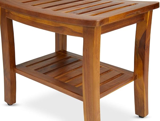 Teak Shower Bench 21 Inch, Fully Assembled Wood Bath Stool - Image 5